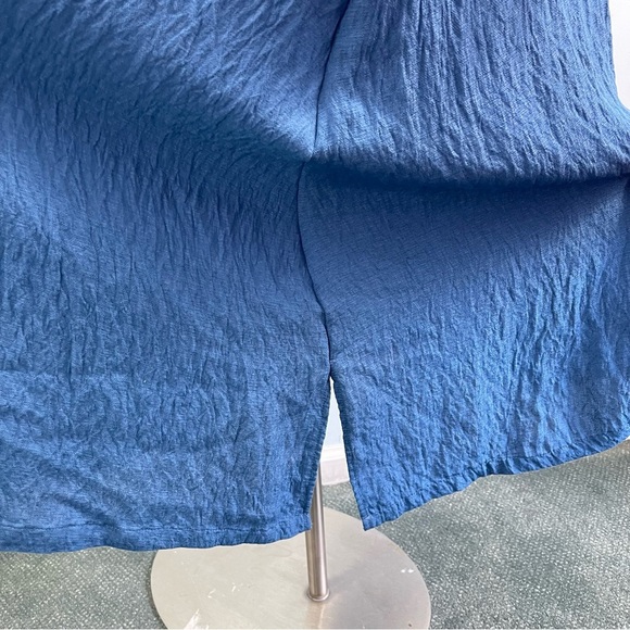 Tusso Crinkle Short Sleeves Kaftan Midi Dress Pockets Blue 2 / M Lagenlook Flowy - Picture 8 of 12